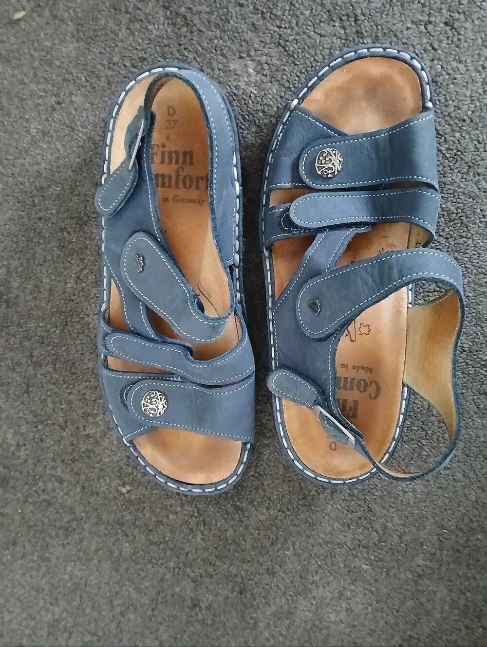 Finn Comfort Kids Navy Leather Adjustable Sandals Size 37.